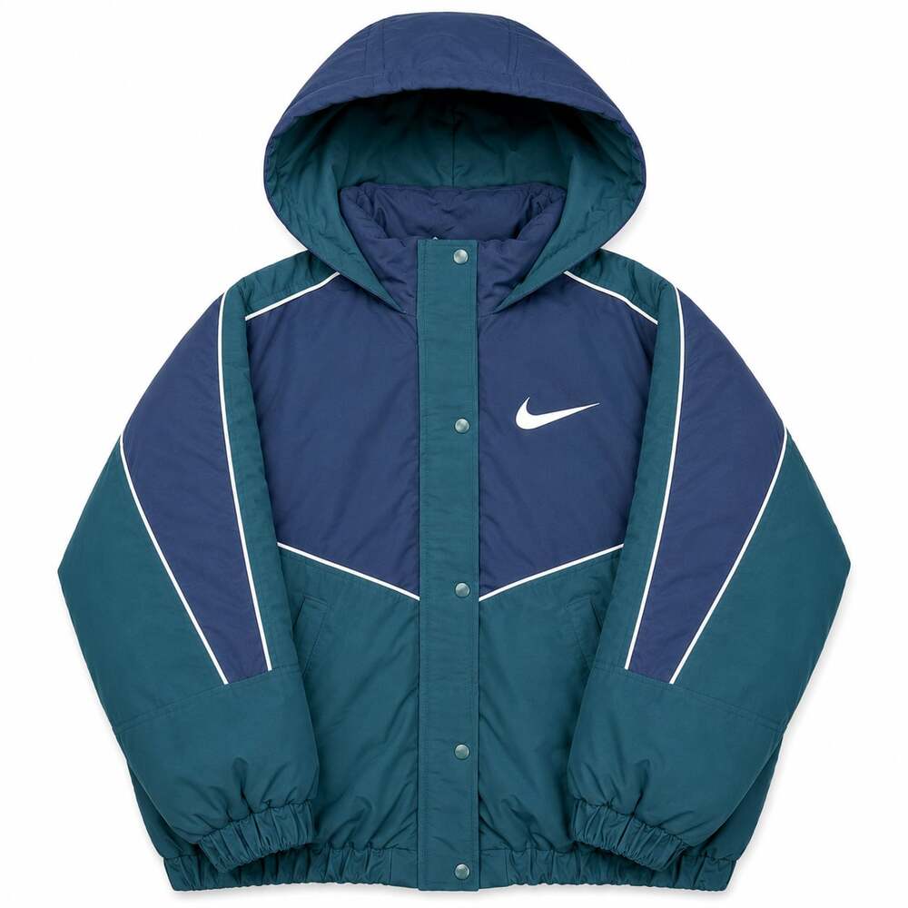 Vintage 1990s Nike Colorblock Puffer Jacket Teal Navy Blue Size Large